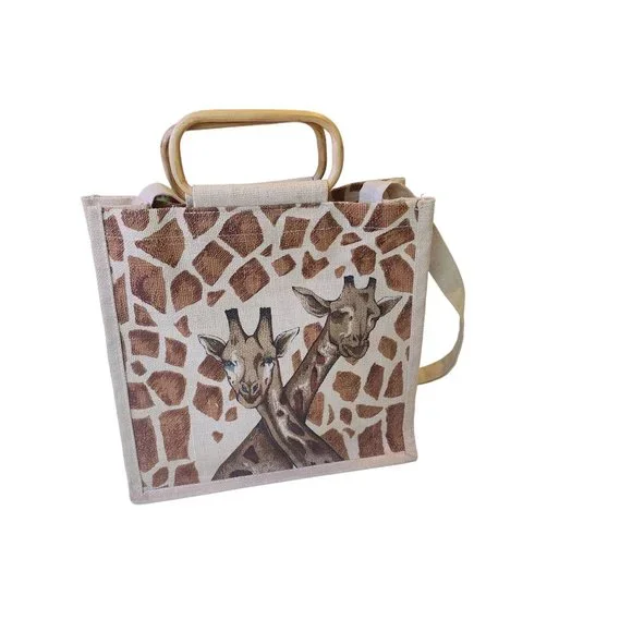 Giraffe Tote with wooden handle and strap - Picture 15 of 16